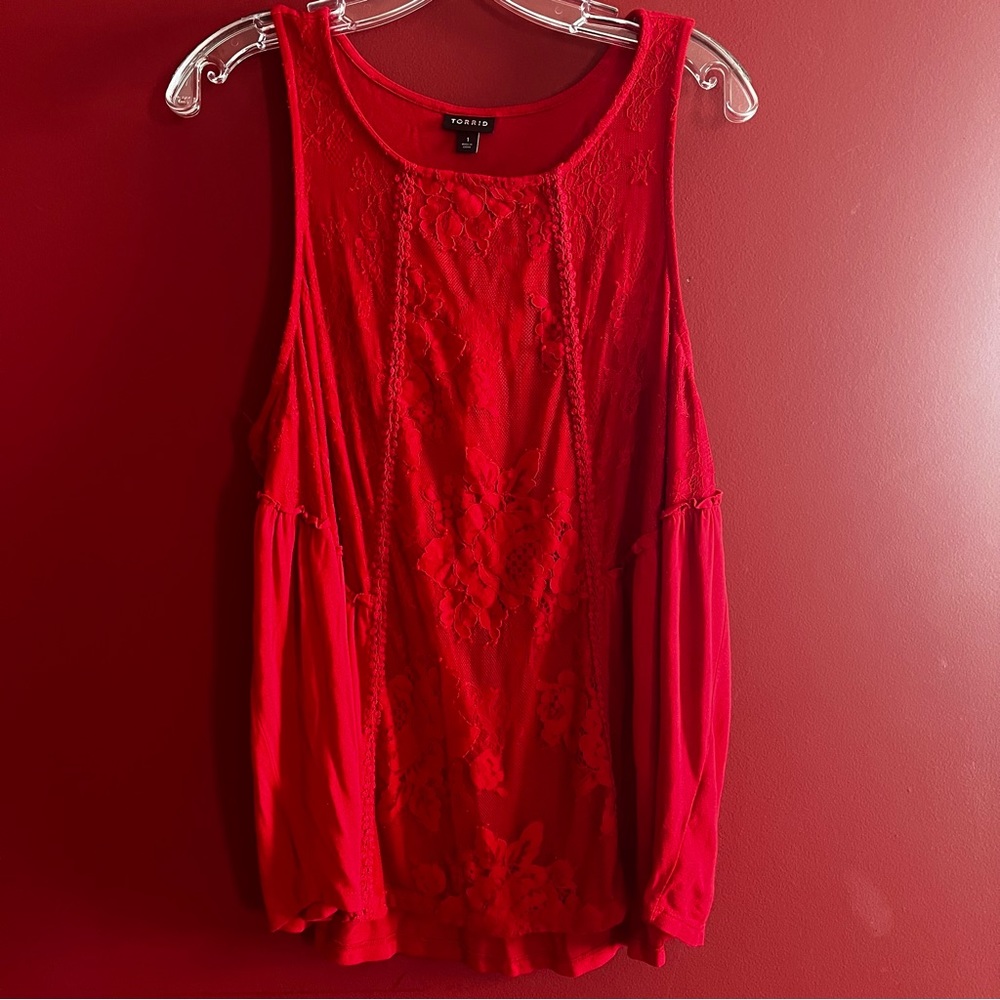 Torrid Red Floral Lace Tank - Picture 5 of 15